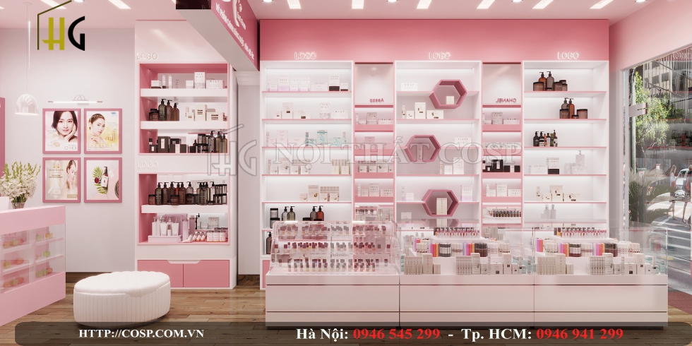 Shop mỹ phẩm đẹp với màu hồng cá tính